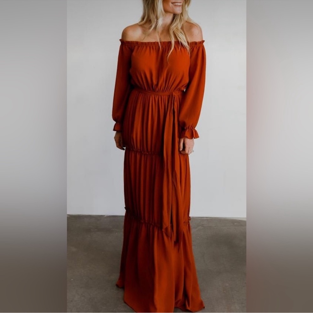 Isabel rust off shoulder maxi dress size large BALTIC BORN